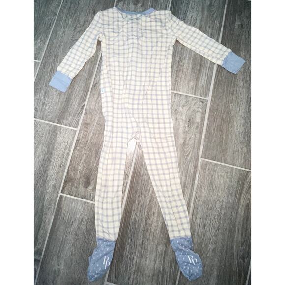 Posh Peanut Bamboo Blue Checkered Baby Footie Size 18-24 Months - Picture 2 of 6